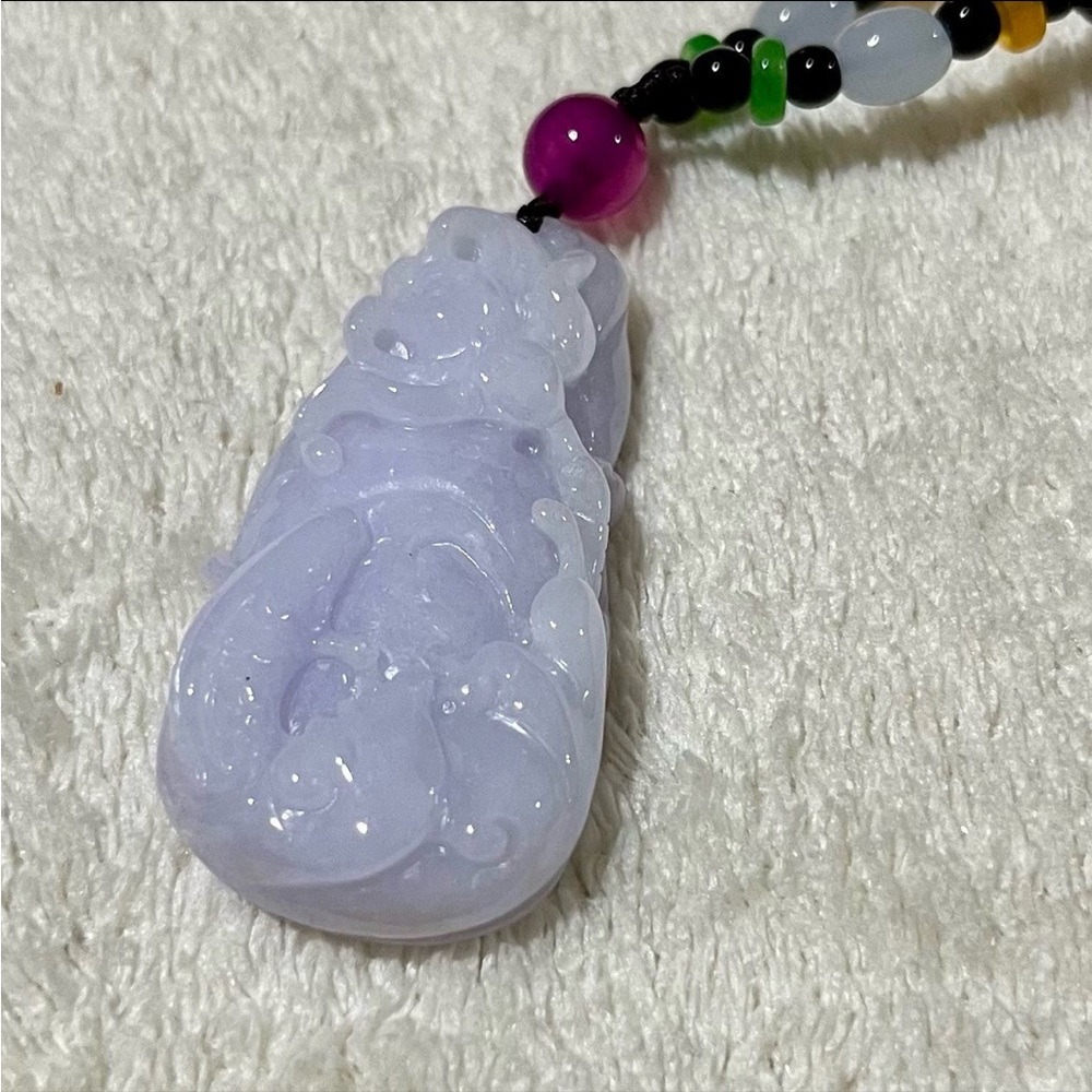 Certified 100% Natural Grade A Jade Jadeite Lotus Fish Lavender Oval Pendant New